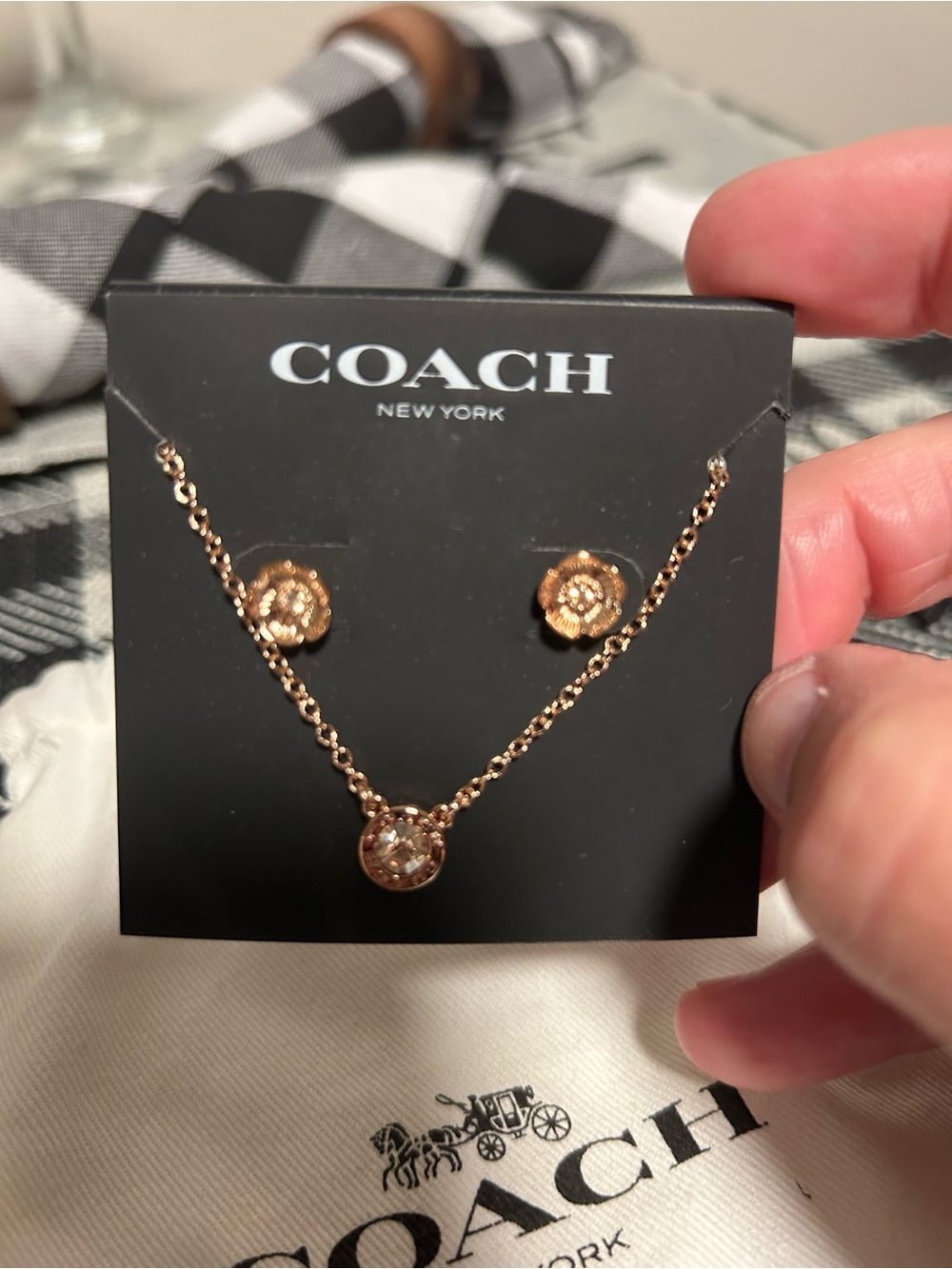COACH❤️Rose Gold Floral Pendant Necklace with Matching Studs New